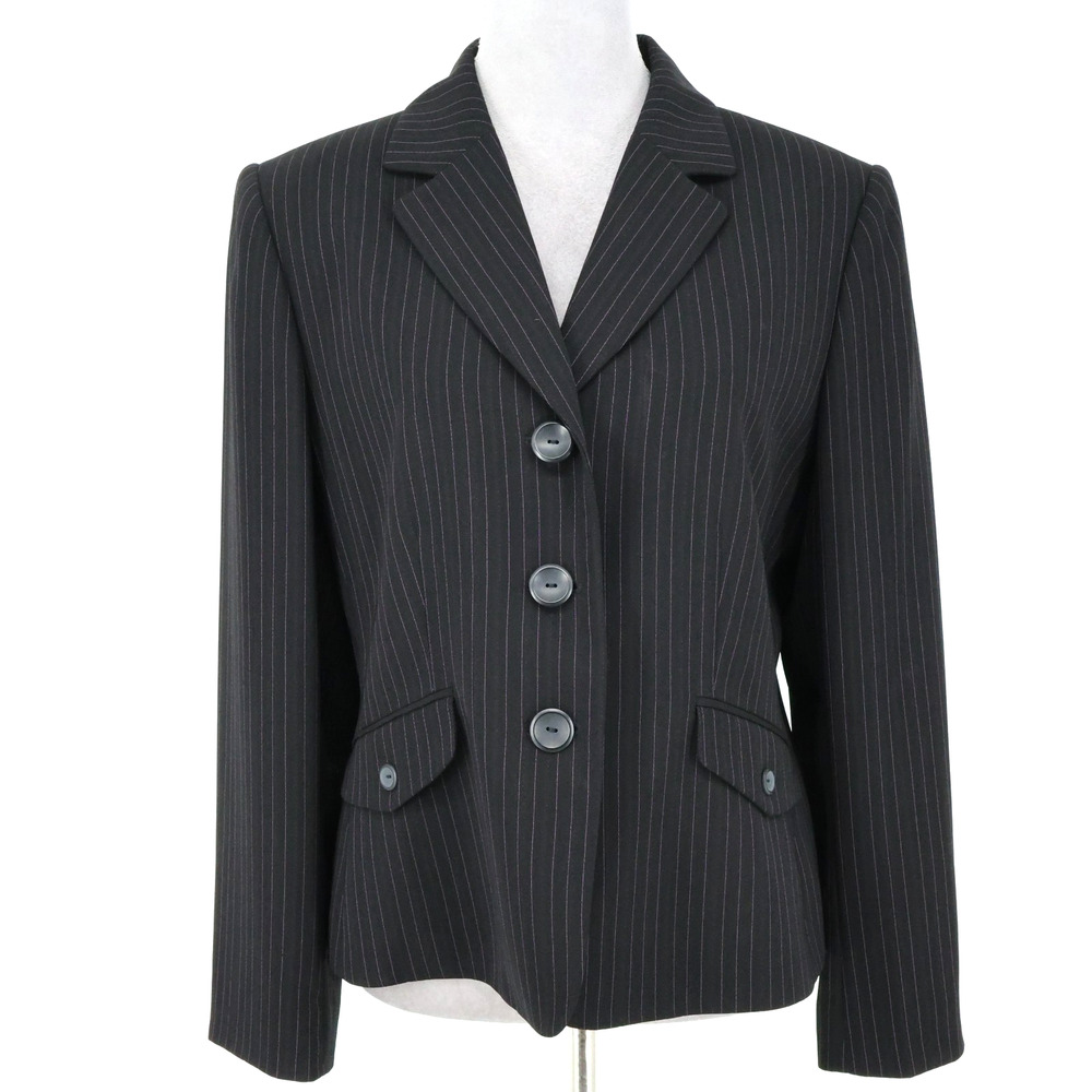 Tahari Jacket Petites 14P Black Pinstripe Lined Blazer Pockets Career Preppy